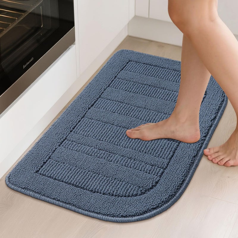 BEQHAUSE 30x18 Inch Kitchen Rug Mat Durable Kitchen Rugs Non-Slip Washable Absorbent Kitchen Mats for Floor Dirt-Resistant Semicircular Kitchen Mat (Blue) - Image 2